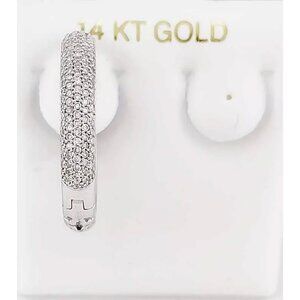 Genuine 1.18 Cts Diamond Hoop Single Earring 14k White Gold